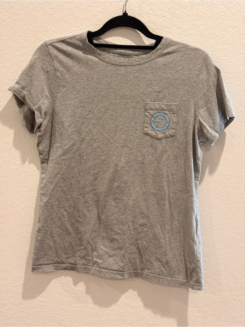 Kids' Grey Pocket Tee with Blue Logo